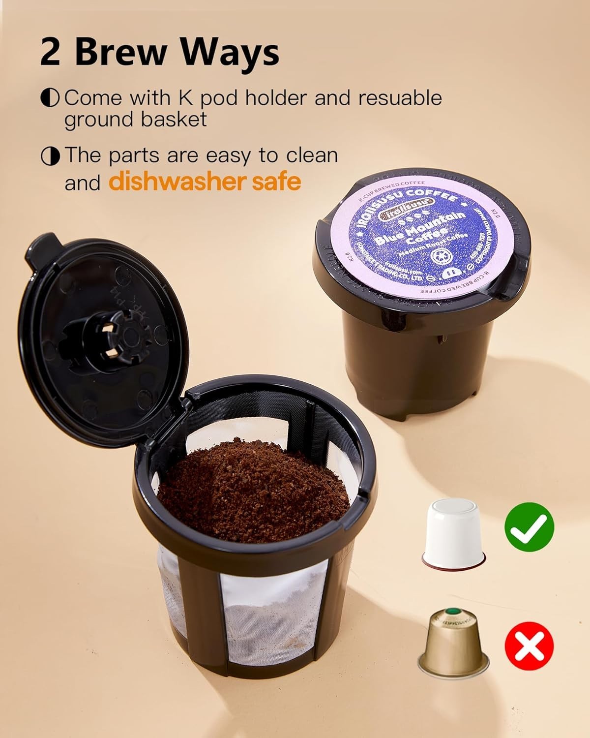Single Serve One Cup Coffee Maker, for K Cups and Grounds, Mini Coffee Maker