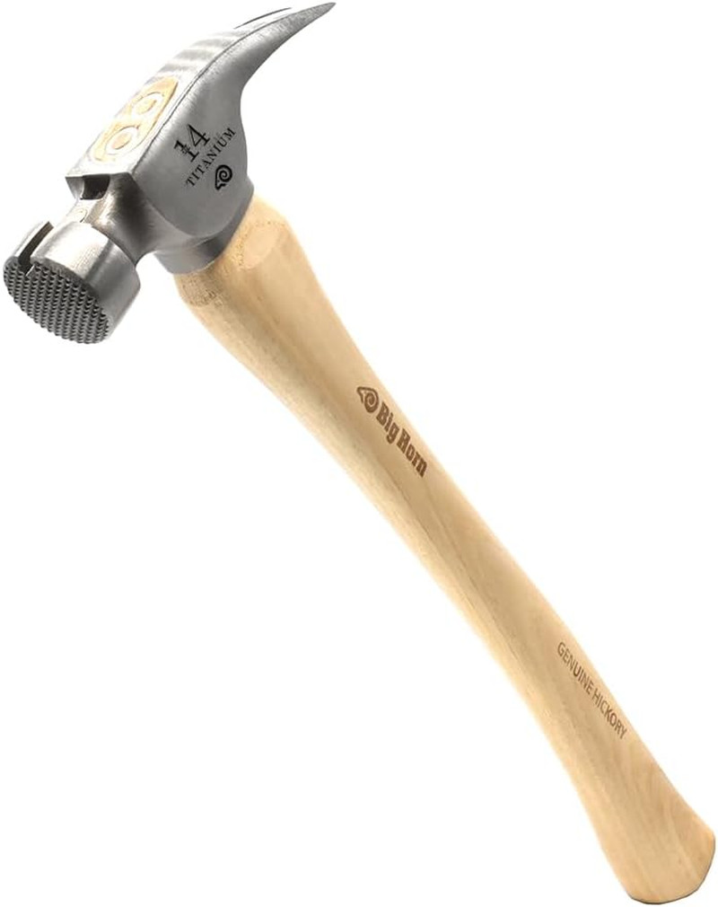 15151 14 Oz Tiger Titanium Framing Hammer – Curved Hickory Handle, Milled Face,