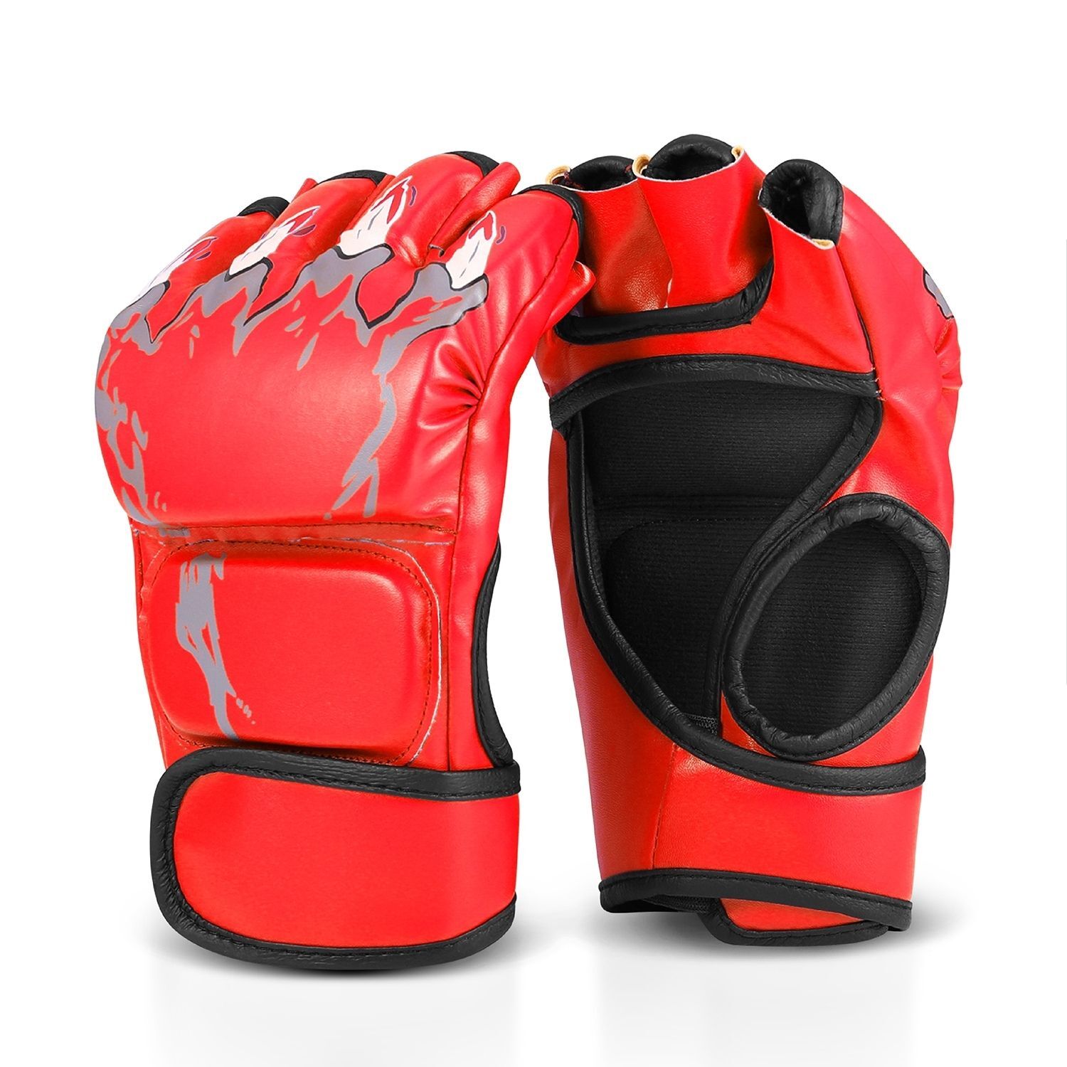 MMA Gloves Fingerless Boxing Gloves for Men Women and Teen UFC Grappling, Red