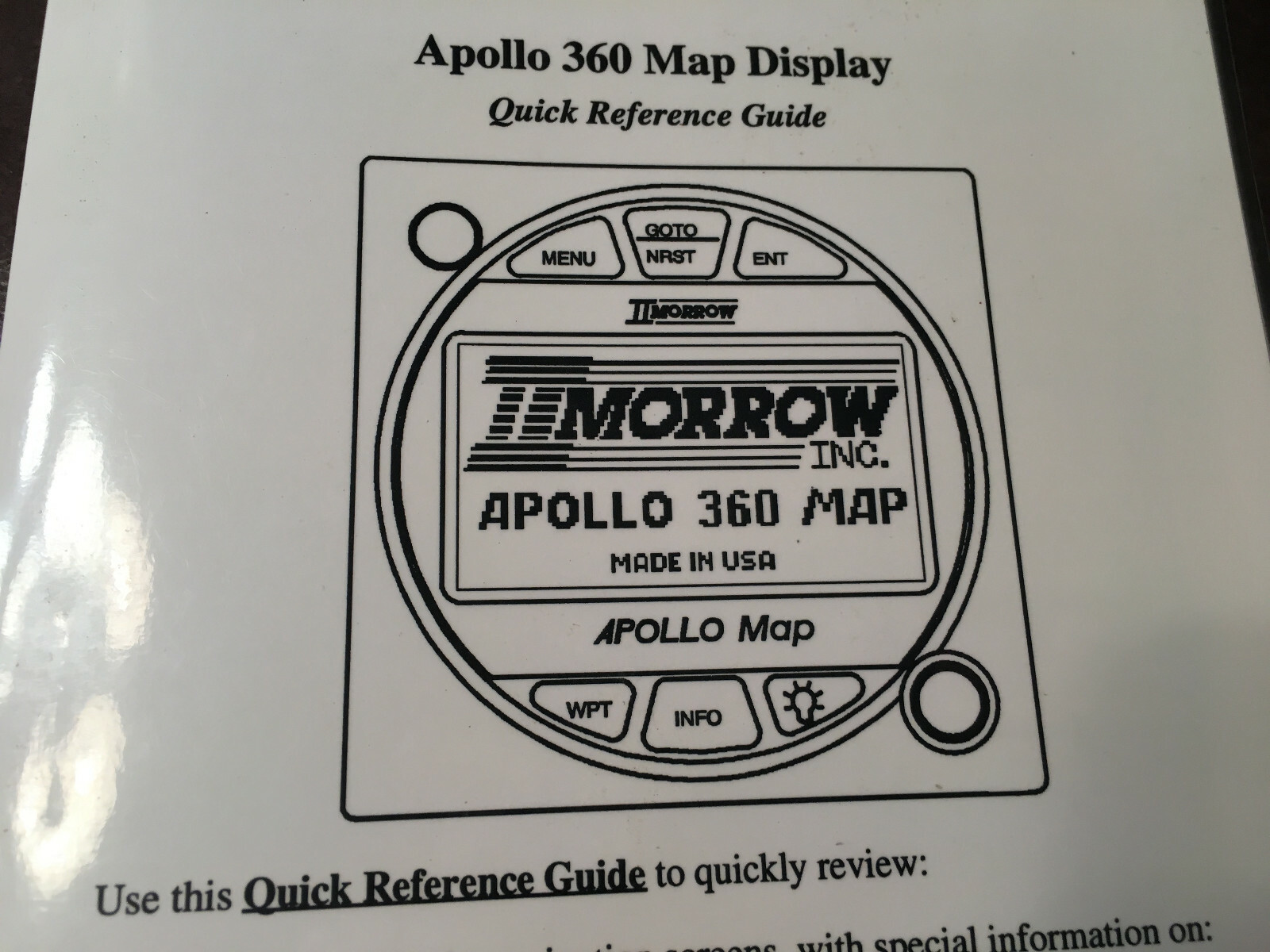 Apollo 360 MAP Display Laminated Quick Reference Guide