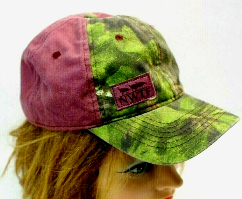 Ladies NWTF Committee Cap Hat Ladies Fit Camo and Maroon w/ Adjustable Strap