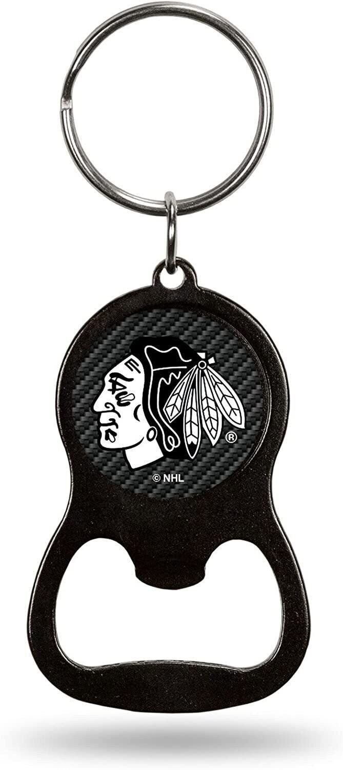 Chicago Blackhawks Keychain Bottle Opener Carbon Fiber Design Metal Hockey