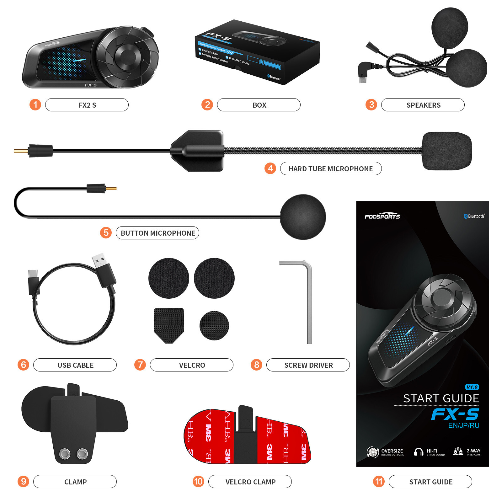 FX-S Motorcycle Intercom Helmet Bluetooth Headset 2-way 1000m Communication