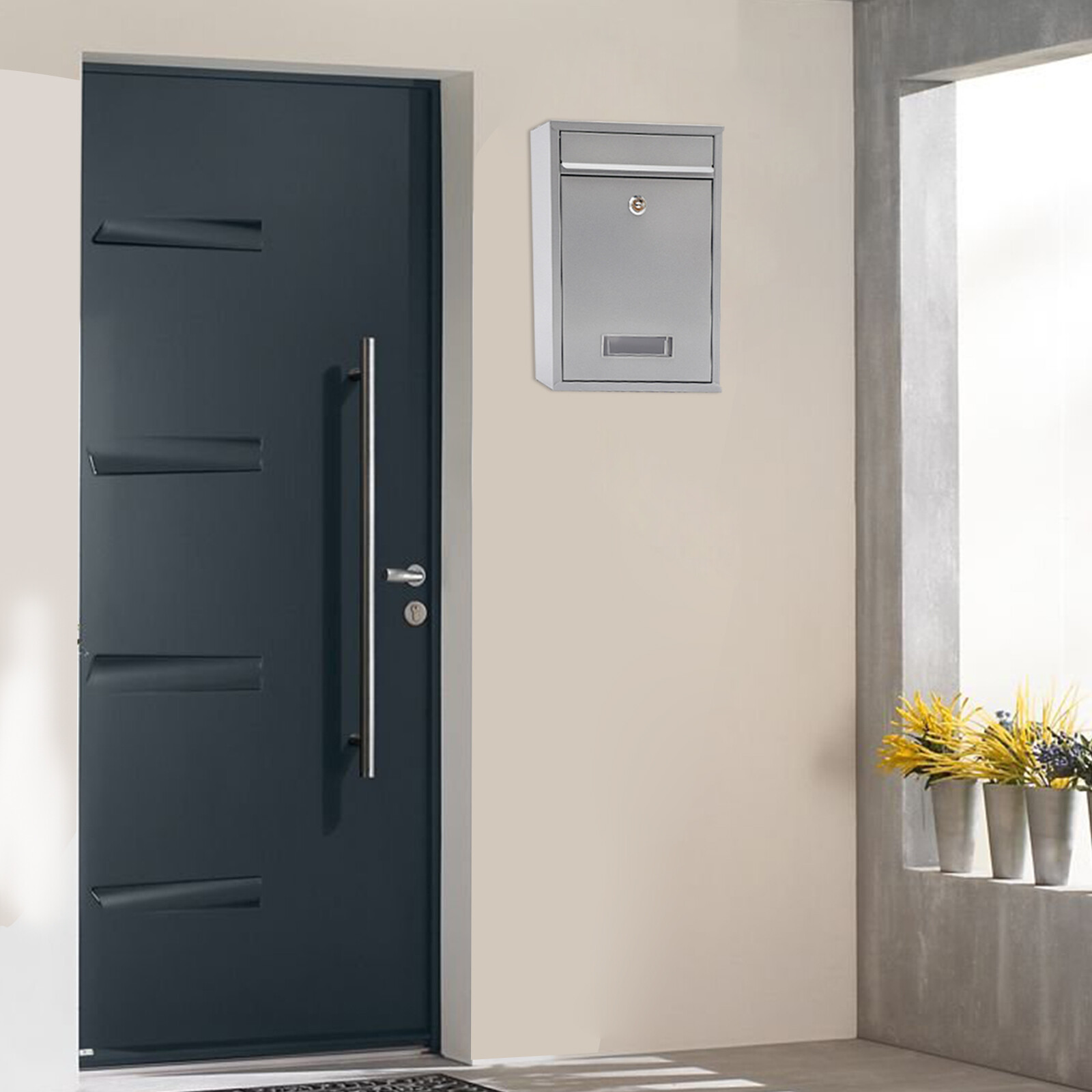 Stainless Steel Mail Letter Post Box Outdoor Wall Mounted Lockable Mailbox+2Keys