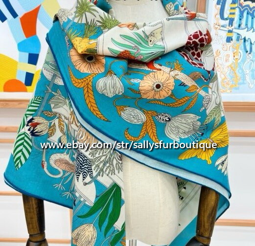 Sallys 70% Cashmere & 30% Silk Stole Flowers Print Double Face Scarf Shawl 53"