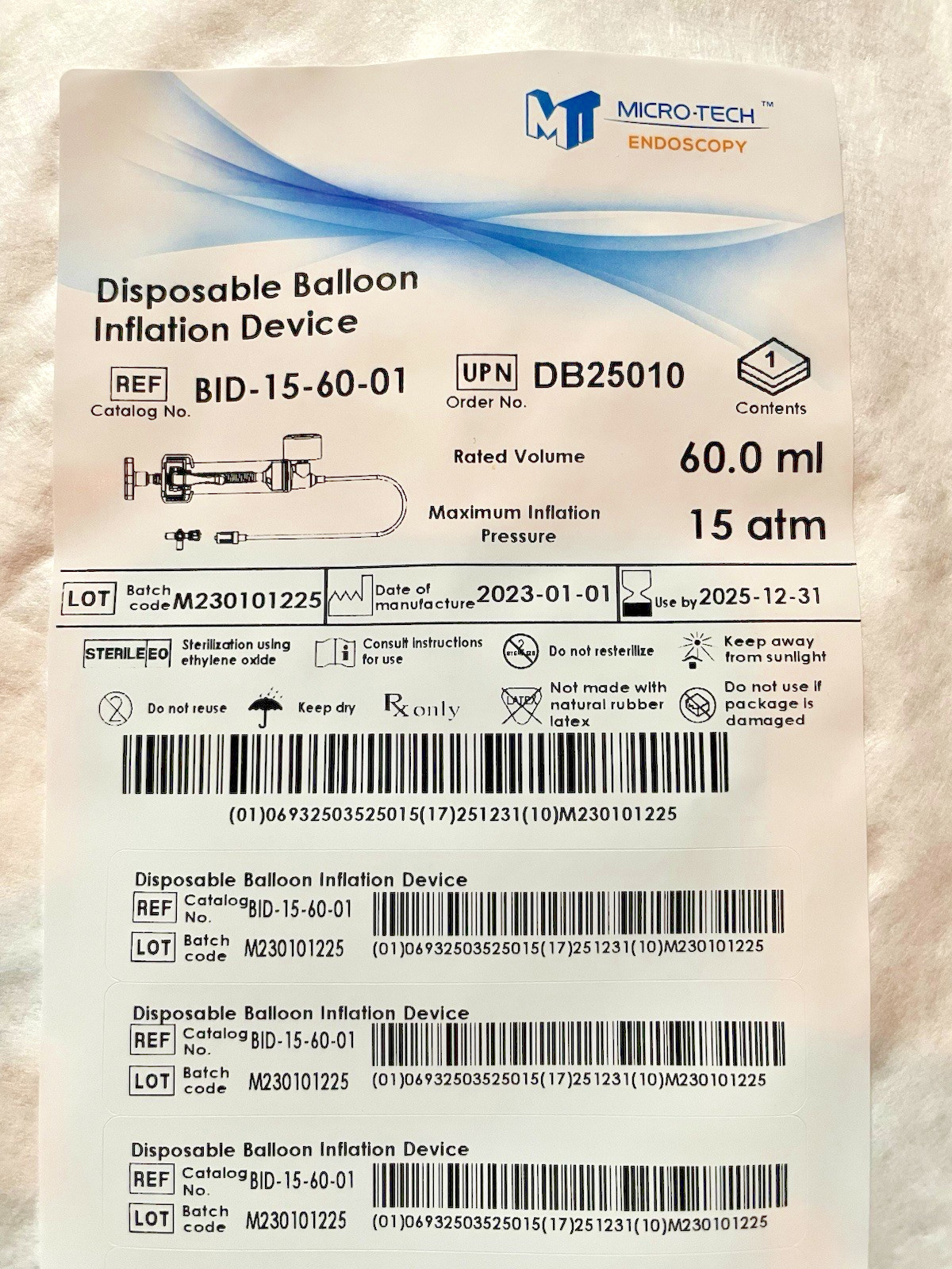 Microtech Endoscopy Disposable Balloon Inflation Device-Esophageal Strictures