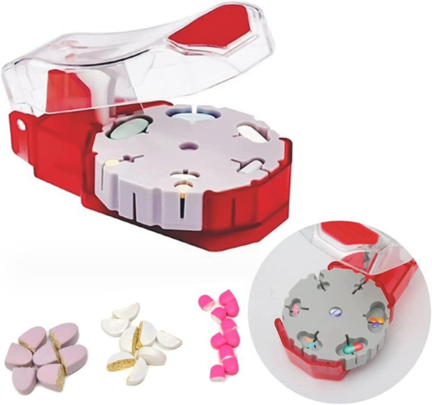 Adjustable Pill Cutter Splitter Self Retracting Blade Fits Multiple Sizes