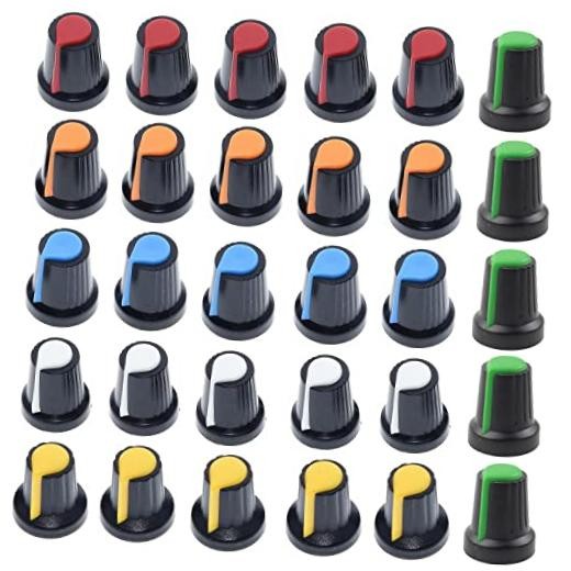 30 Pack Potentiometer Knob 6mm Switch Cap Kit Wh148 Shaft Knurled Dia 0.24‘’