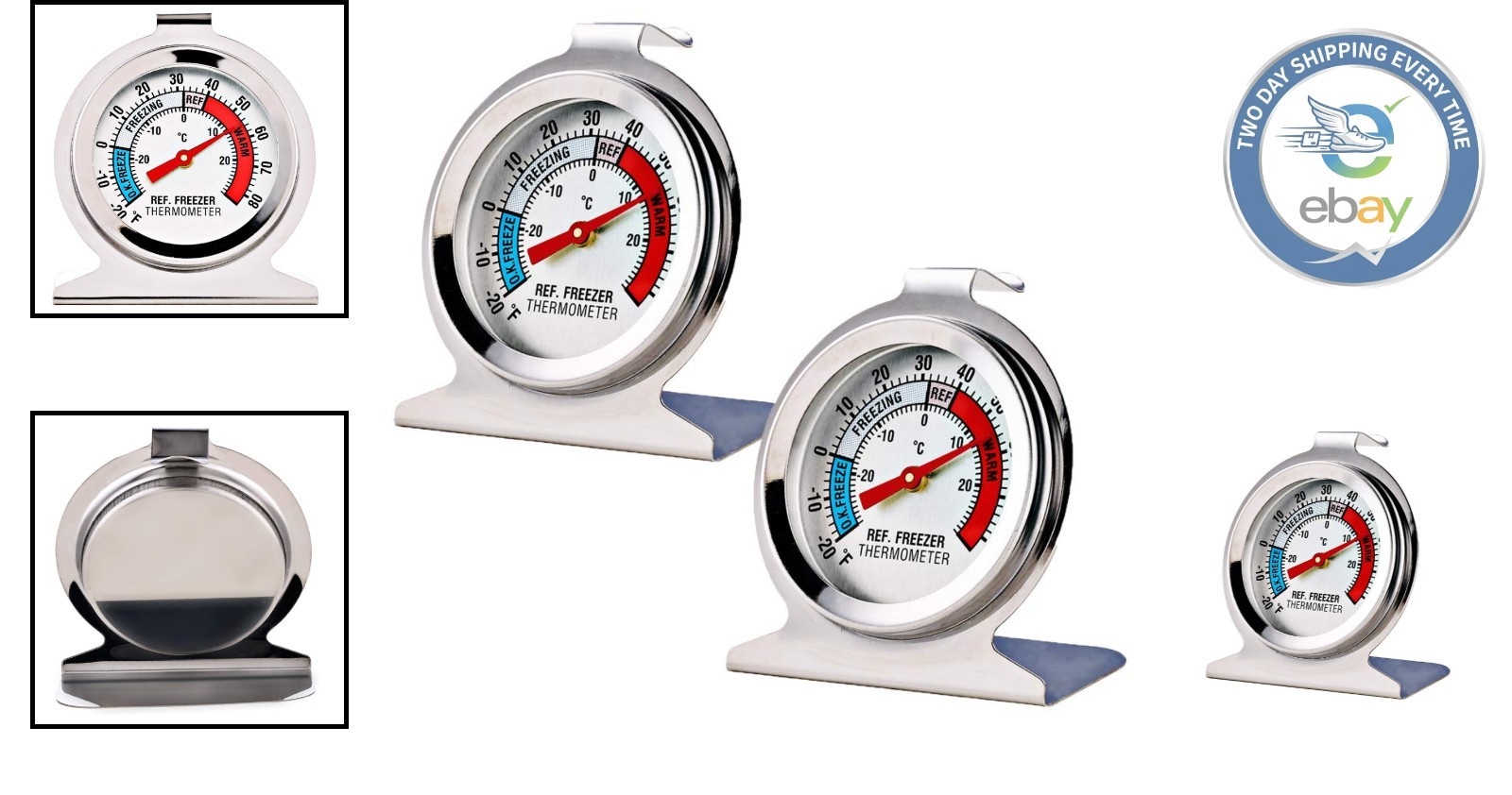 Durable Stainless Steel Refrigerator Thermometer - Large Dial, Easy Read, 2 Pack