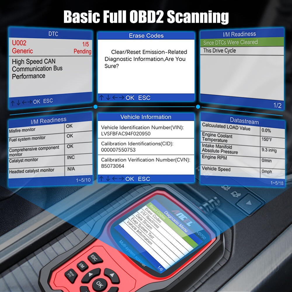 Ancel VD700-US All System Diagnostic ABS SRS DPF Car OBD2 Scanner Code Reader