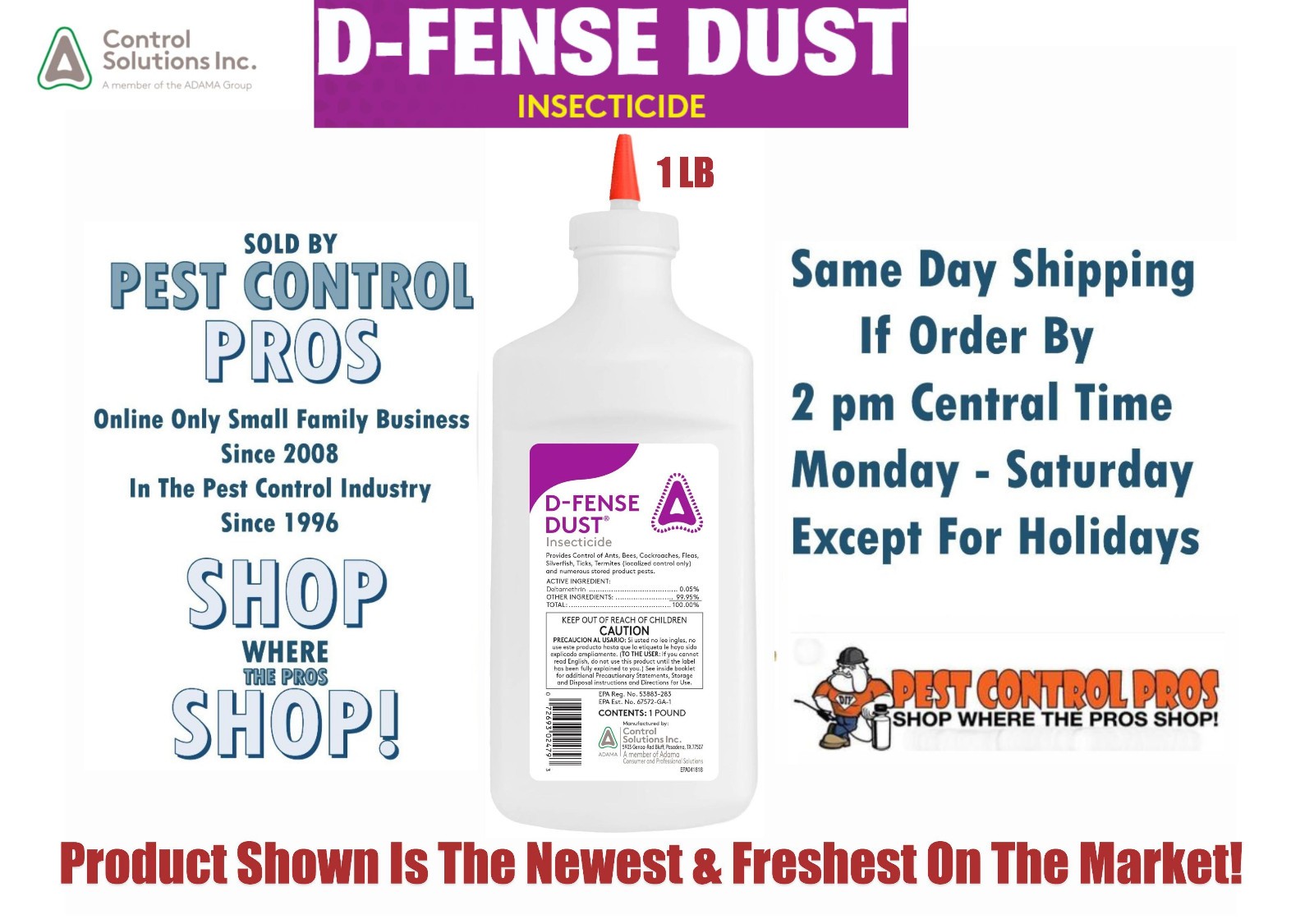 1 LB D-fense Dust Pest INSECTICIDE Control Scorpions Fleas Bedbugs silverfish et