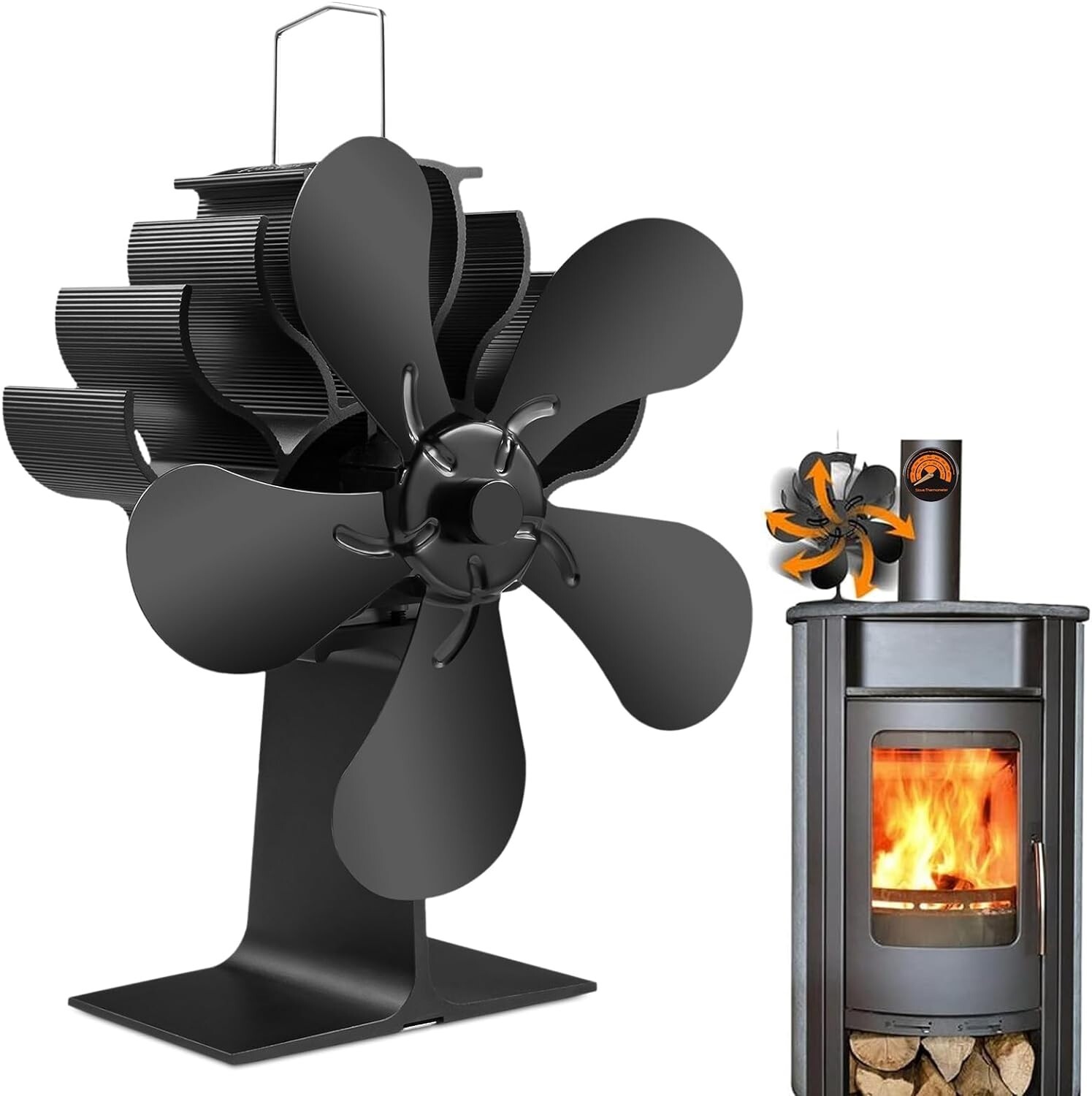 Wood Stove Fan 5 Blades, Heat Powered Fireplace Fans Eco Fan for Home Wood/Log