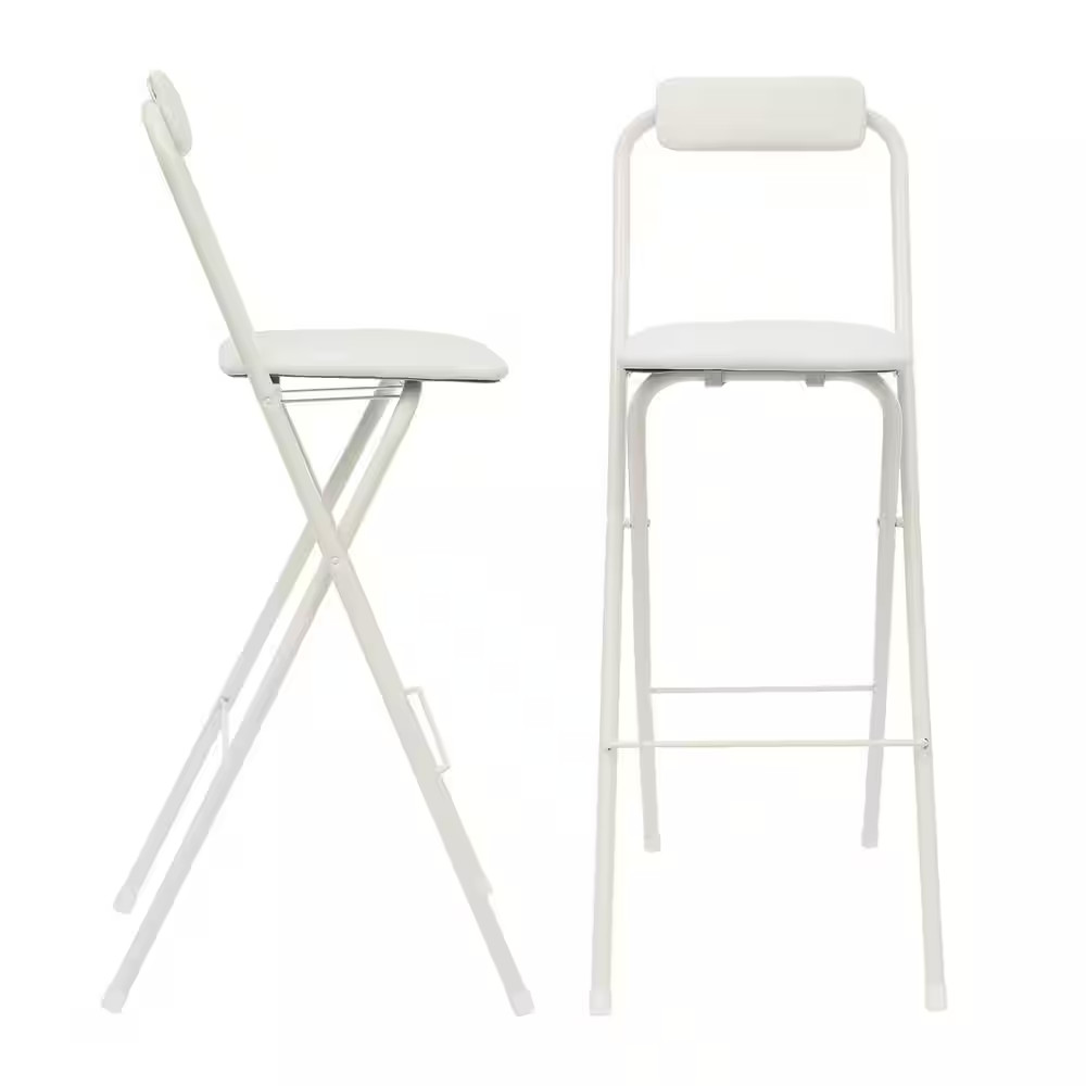 White Metal Carbon Steel Folding Chair Seat Portable Bar Coffee Balcony Folding