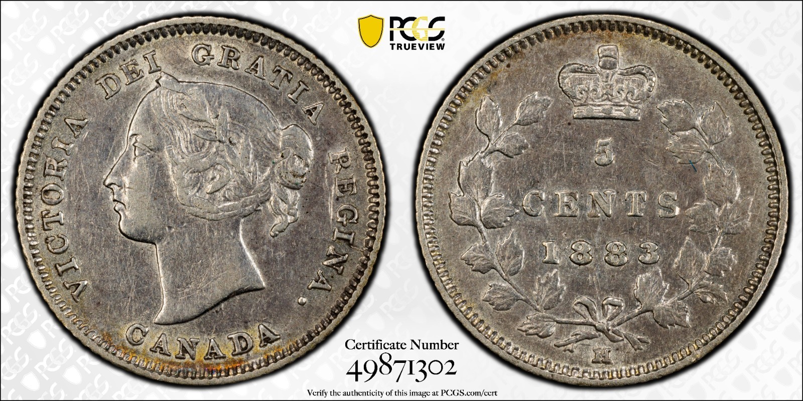 1883-H Canada 5 Cent RARE Obv 4 PCGS AU50 Key Date Toned & Conditional Rarity