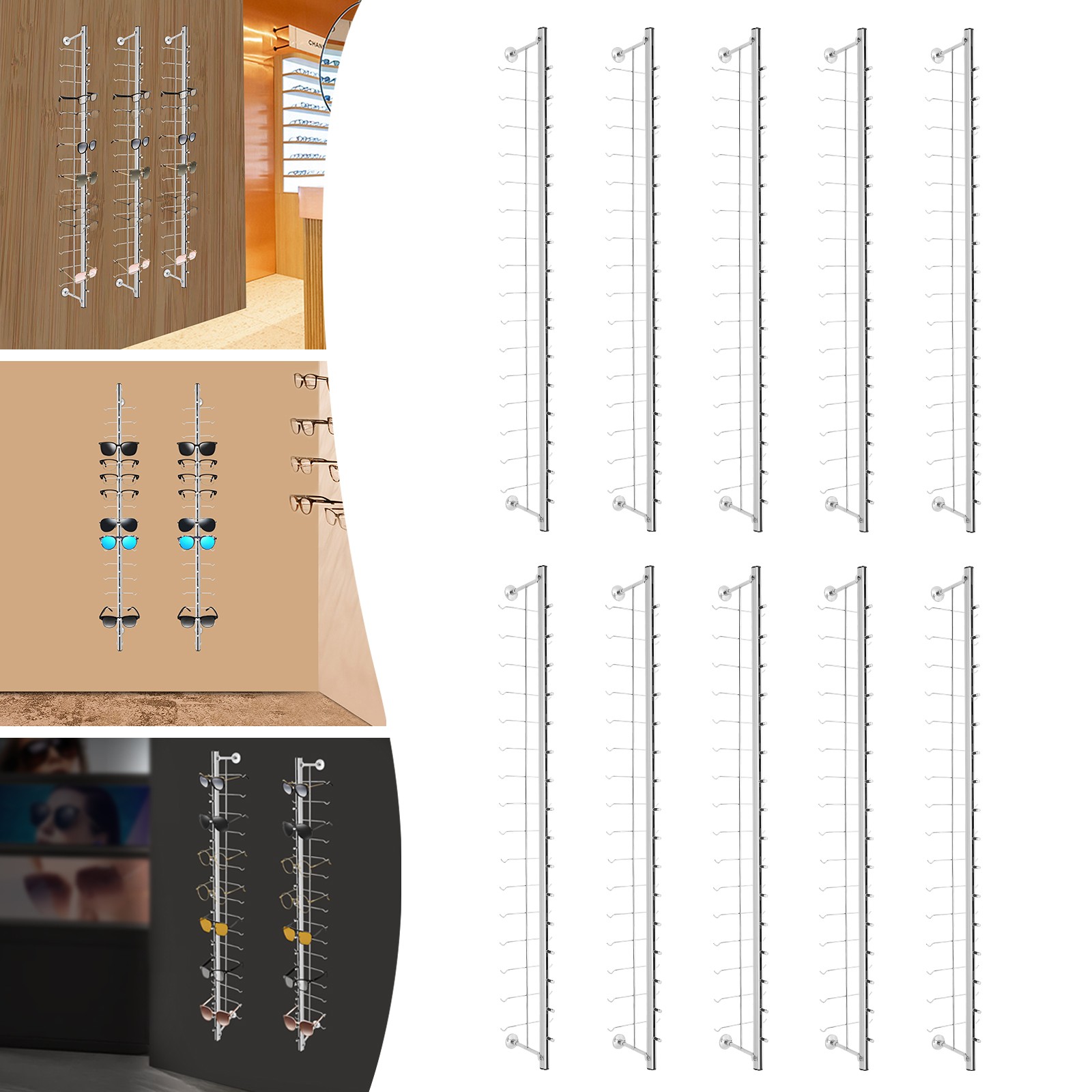 10 Pcs Aluminium Eyewear Eyeglasses Sunglasses Display Rod Frame Rack