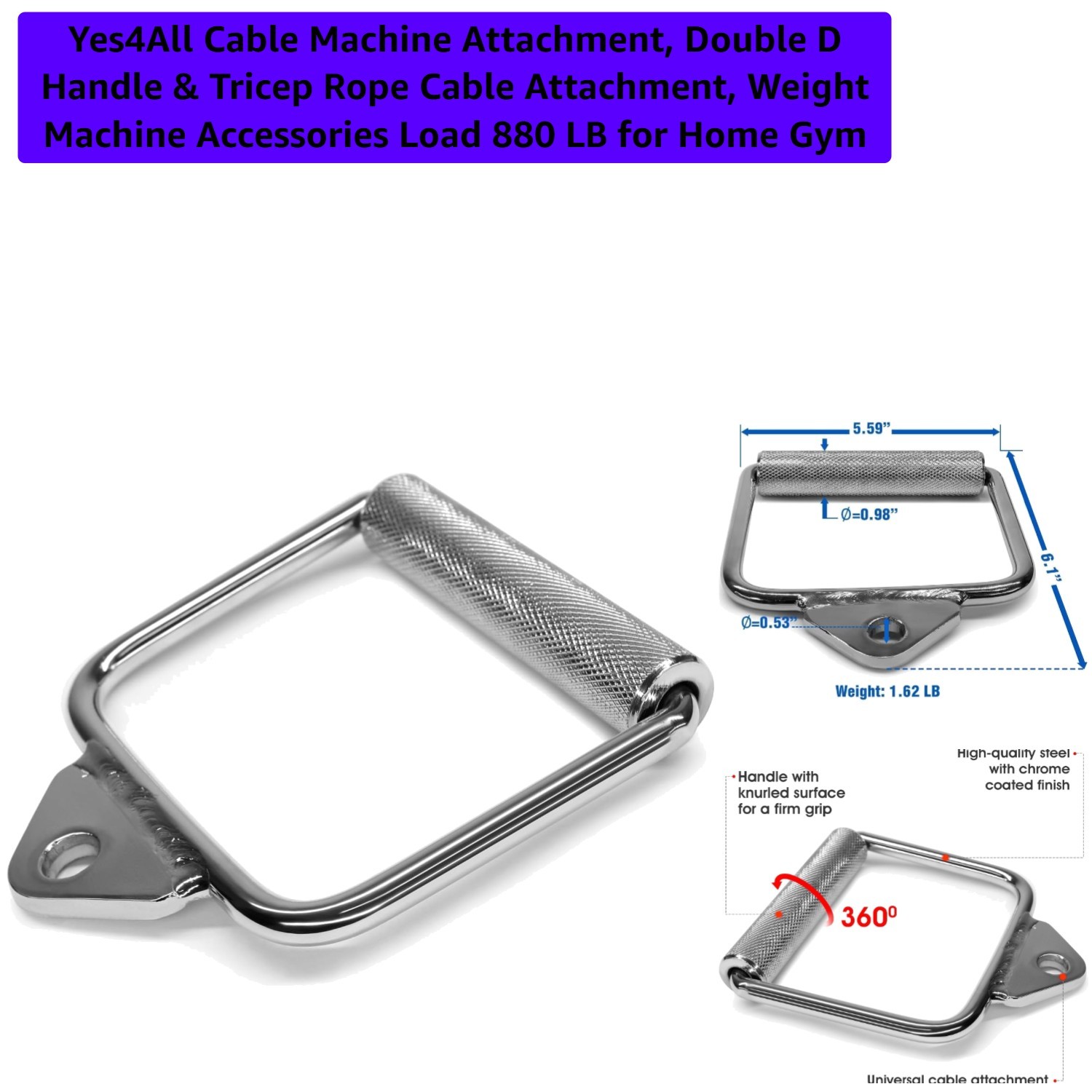 Cable Machine Attachment, Double D Handle & Tricep Rope Cable Attachment, Wei...