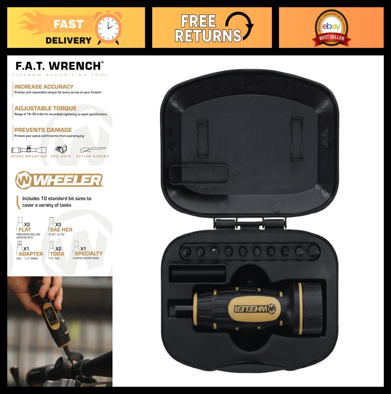 Manual Torque Wrench for Firearms - Inch/Pounds, Bits & Case for Scope Mounting
