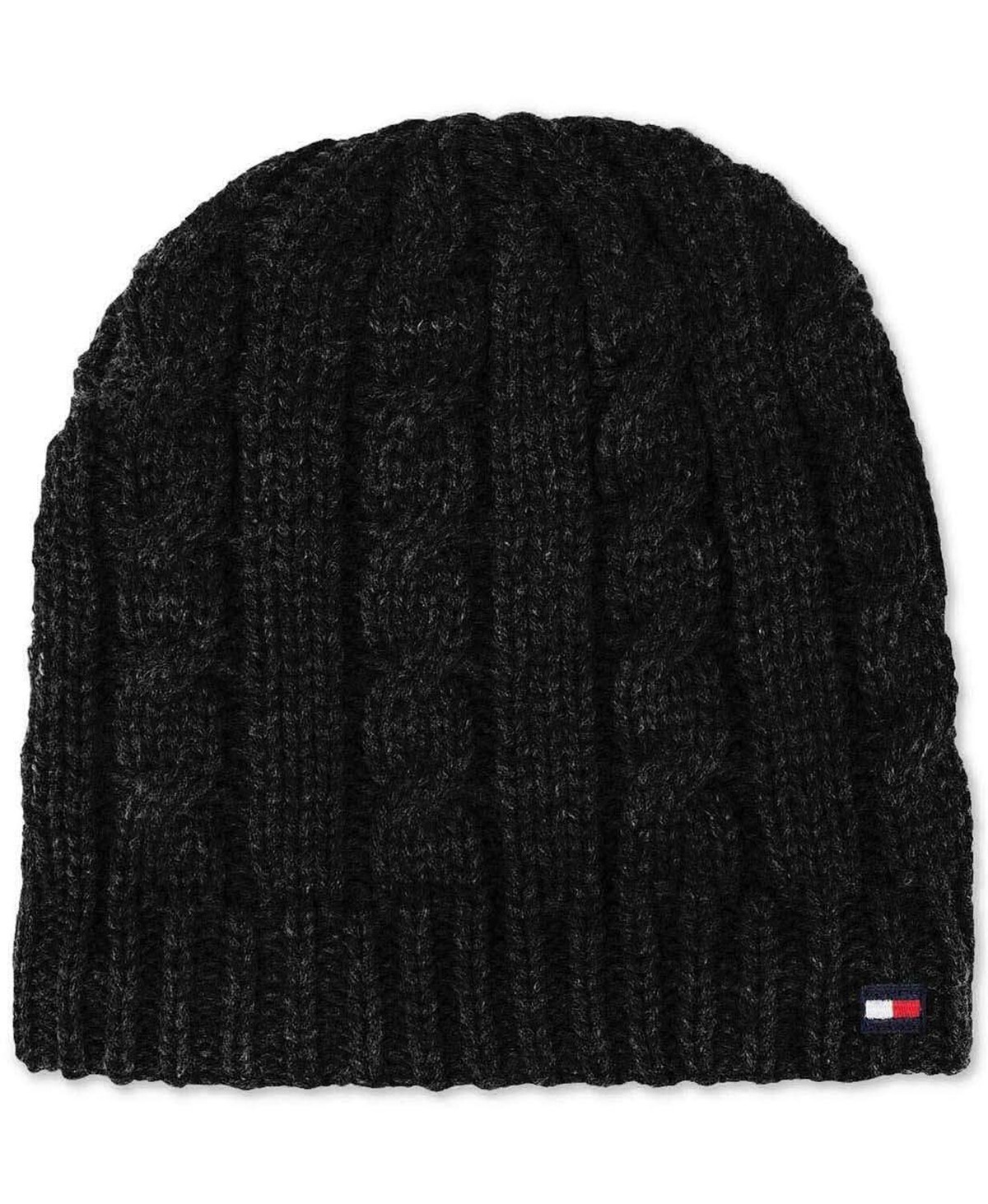 NEW MENS TOMMY HILFIGER CABLE KNIT FLEECE LINED CHARCOAL BEANIE HAT