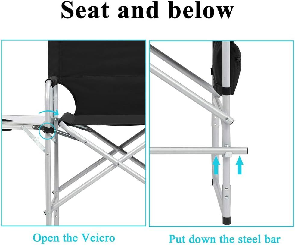 26"Tall Directors Chair Bar Height Seat Folding w/Side Table Storage Bag, 300Lbs