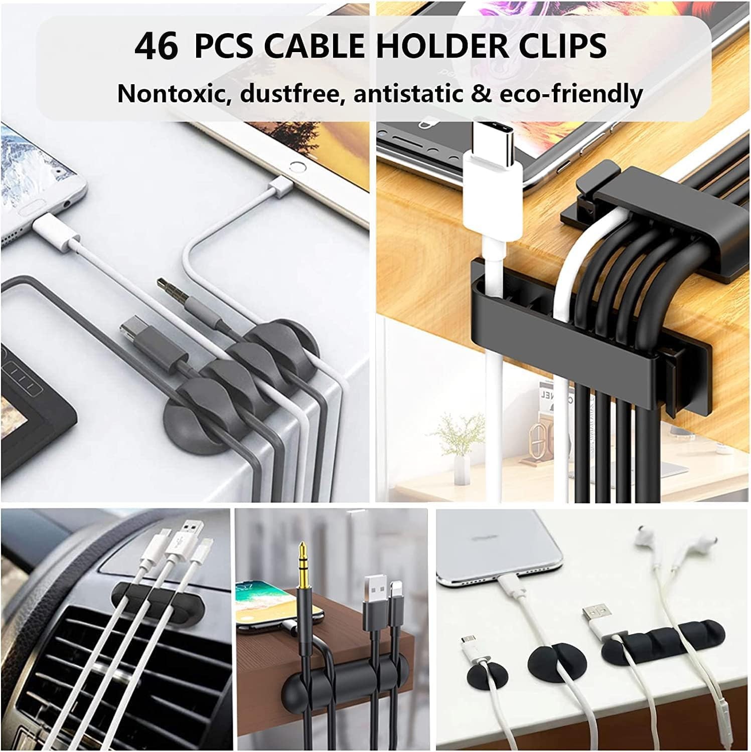 Cord Management Organizer Kit 4 Cable Sleeve split with 41Self 152 PCS, Black