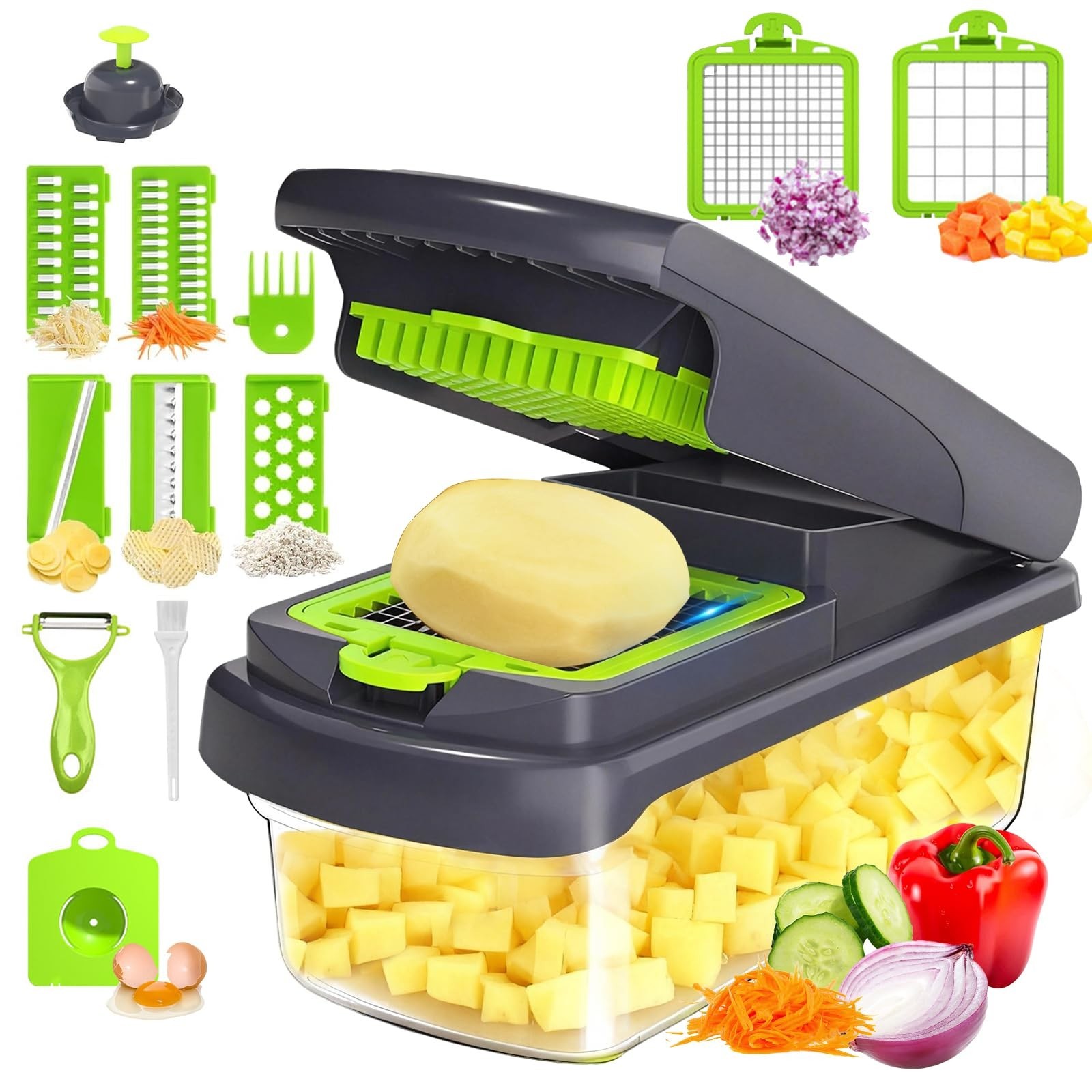 15 in 1 Vegetable Chopper with Container and Stainless Steel Blades | For oni...