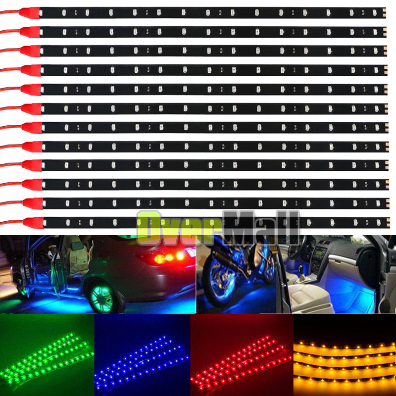6-12Pack DC 12V Waterproof 1Ft 15LED Strip Underbody Light with 6" wires 4 motor