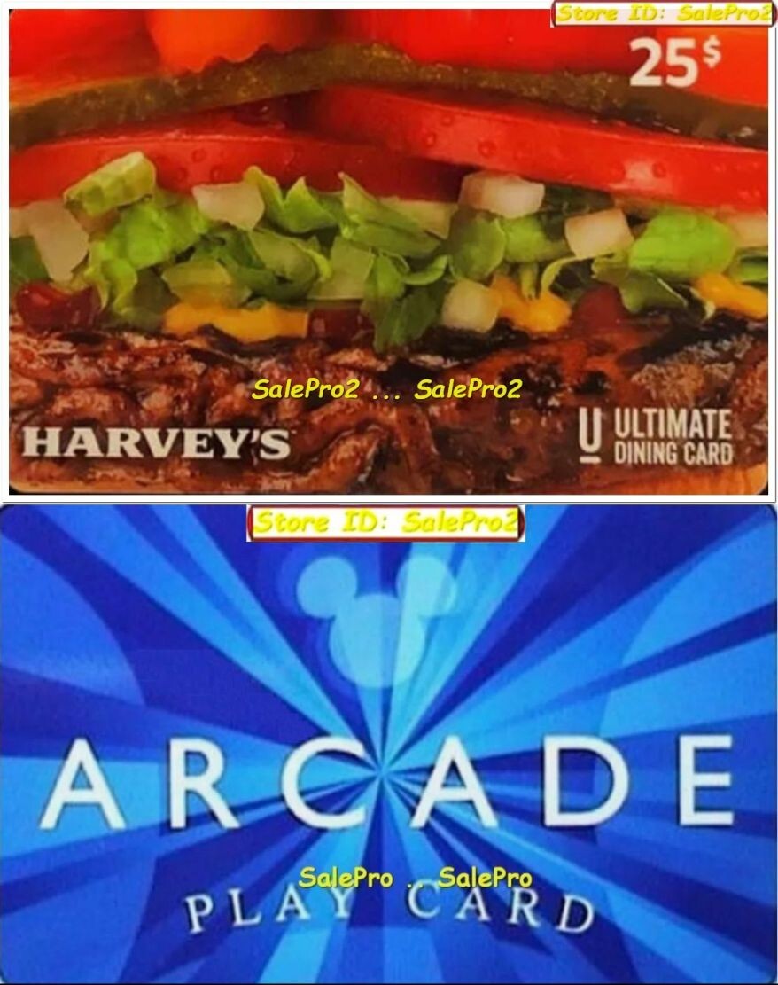 2x DISNEY 2010 MICKEY PLAY ARCADE HARVEY'S BURGERS S25 COLLECTIBLE GIFT CARD LOT
