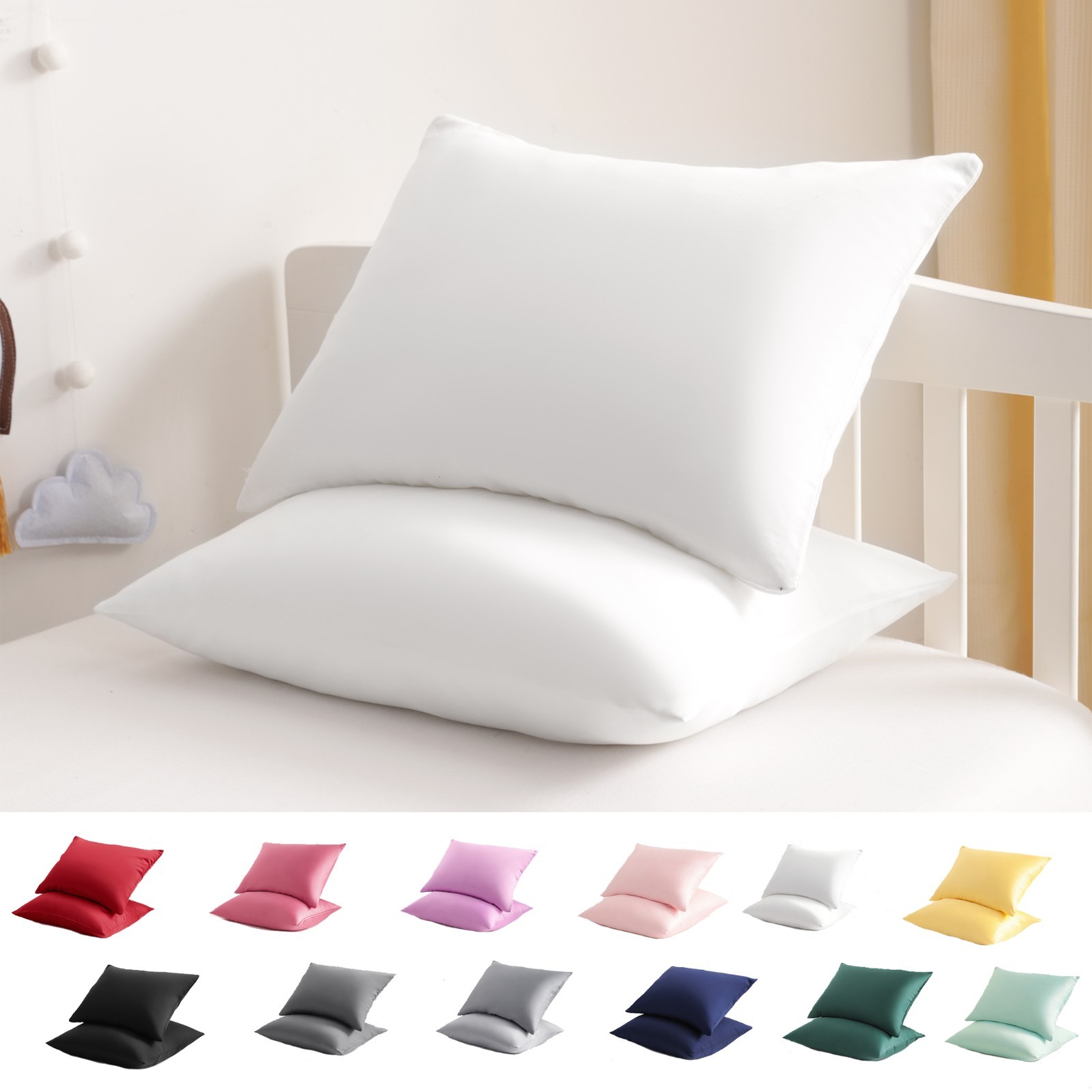 Set of 2 Ultra Soft Toddler Satin Pillowcases with Hidden Zipper, 13 x 18 In