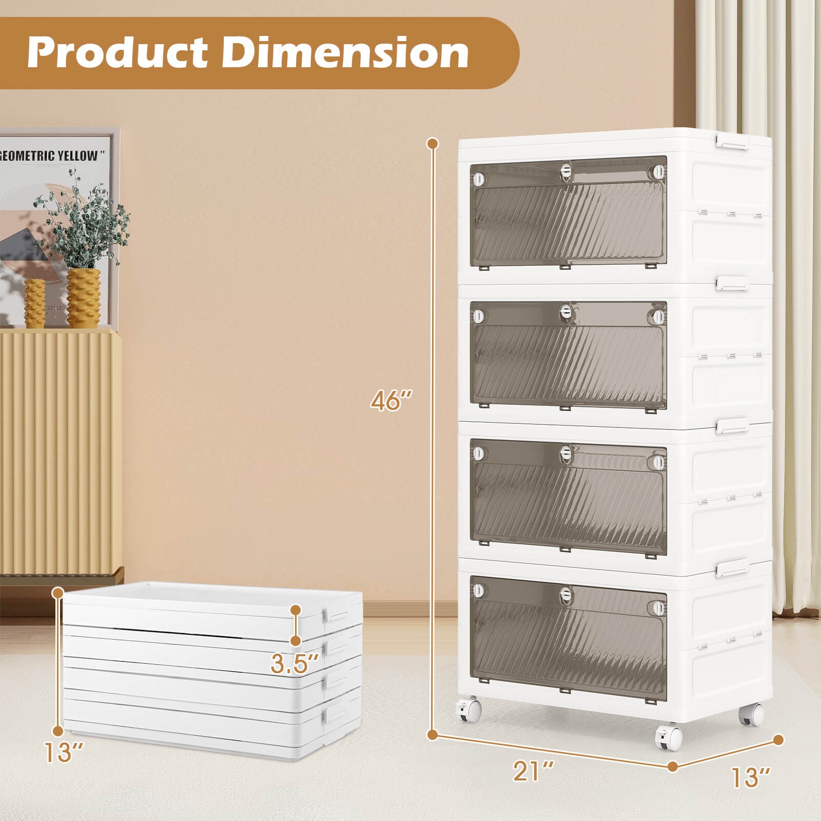 4-Tier Stackable Storage Bins 44-gal Collapsible Storage Boxes w/ Lid Organizer