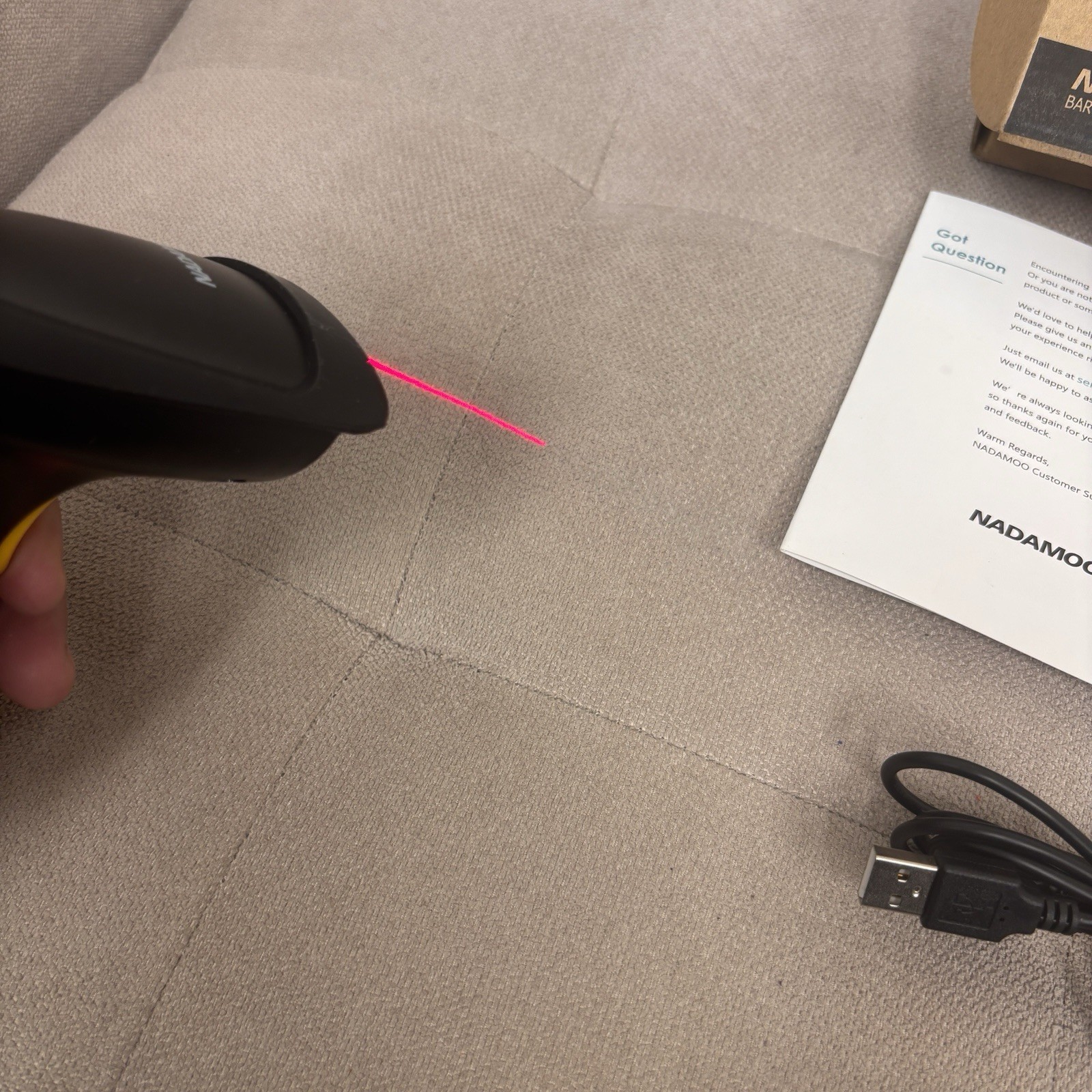 NADAMOO BUR3074 Wireless Barcode Scanner USB Receiver Cable Box