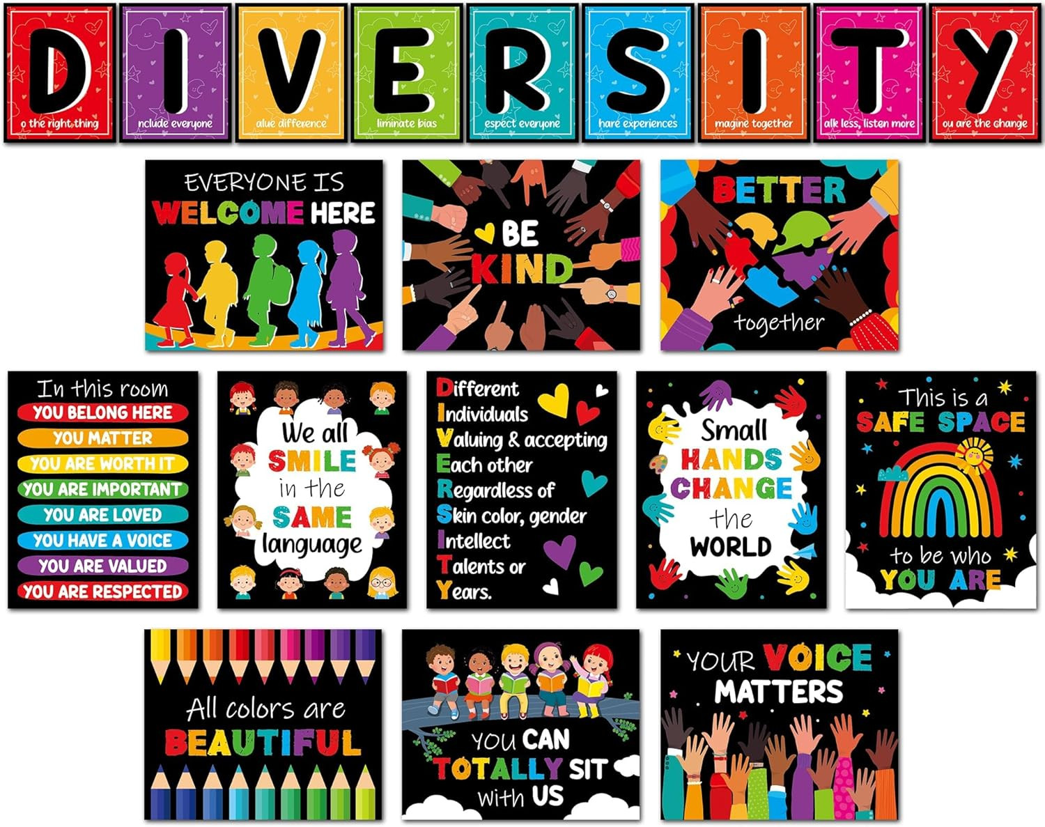 20PCS Classroom Diversity Posters Inclusive Diversity Kindness Bulletin Board Mu