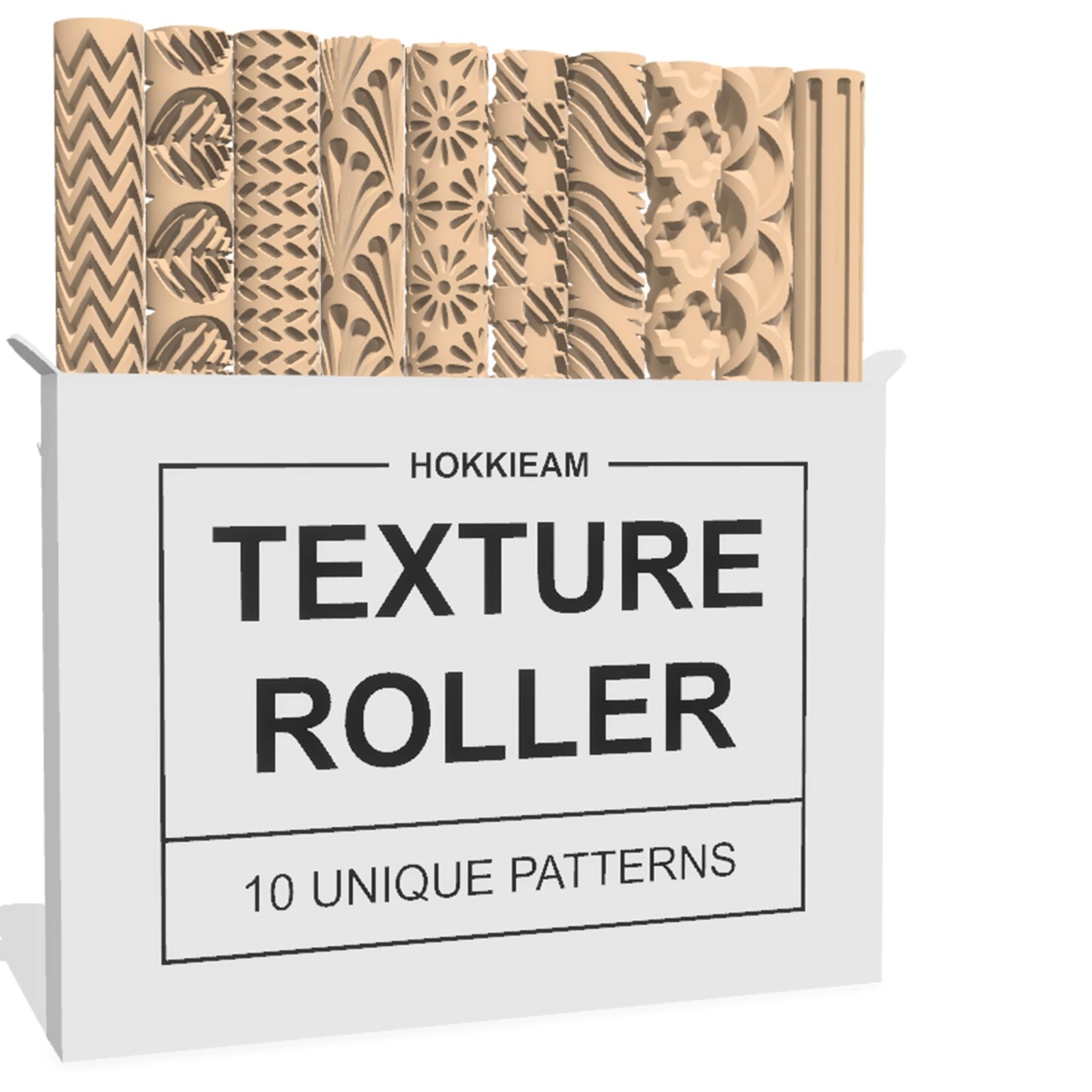 Clay Texture Rollers | 10-Pack Polymer Clay Texture Roller Set for Pottery
