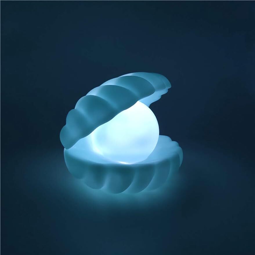 Pink Shell Pearl Night Light, Pink Portable LED Clam Lamp Shell with Pearl Beach