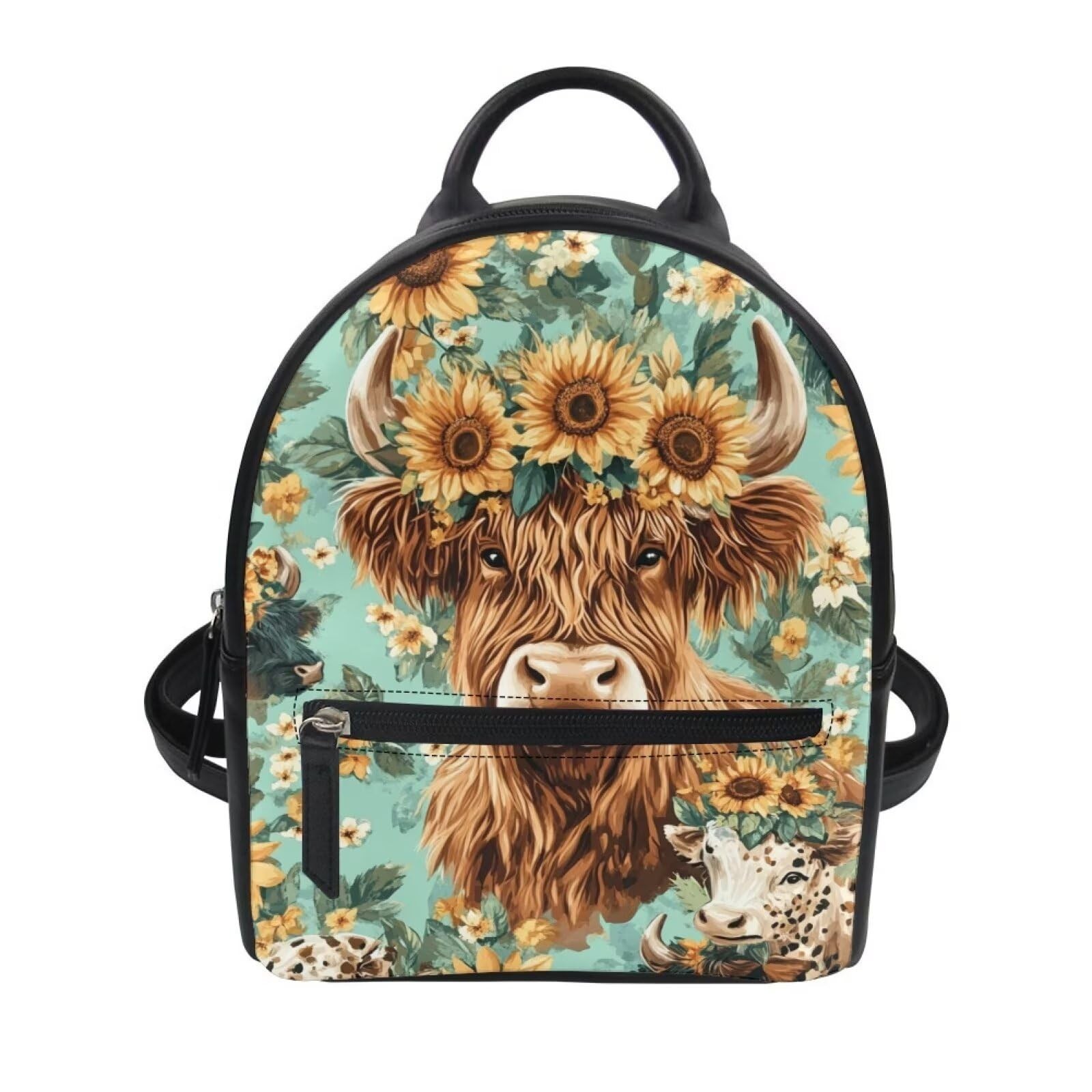 Showudesigns Highland Cows Mini Backpacks for Women Purse Sunflower Small Bac...