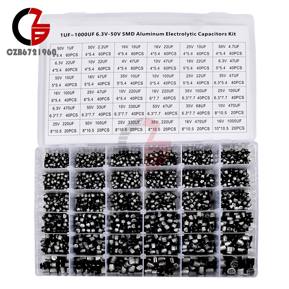 1500PCS 1UF~1500UF 6.3V-50V 36 kinds of SMD Aluminum Electrolytic Capacitor kit