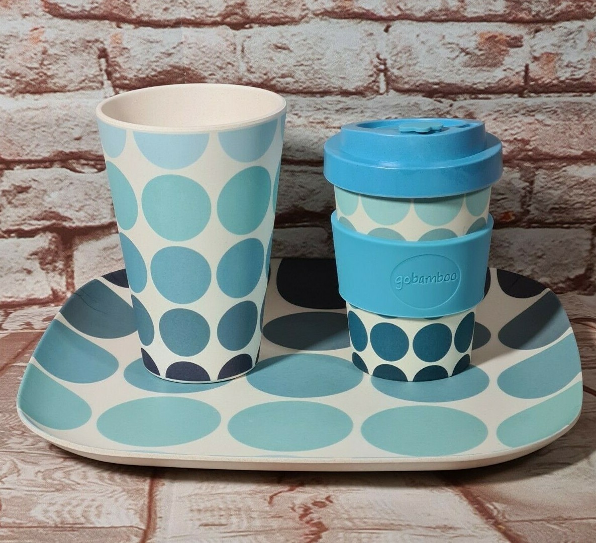 Brand New Go Bamboo Brand 26cm Plate Tumbler Travel Mug Spots N Dots