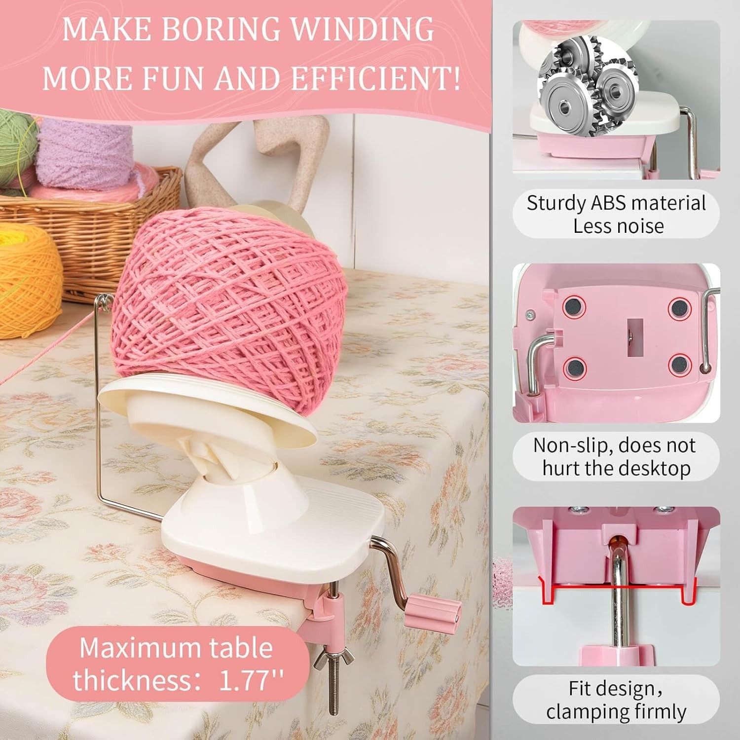 Yarn Winder and Swift Combo, Efficient 3.5 OZ Yarn Cake Maker, Adjustable Ang...
