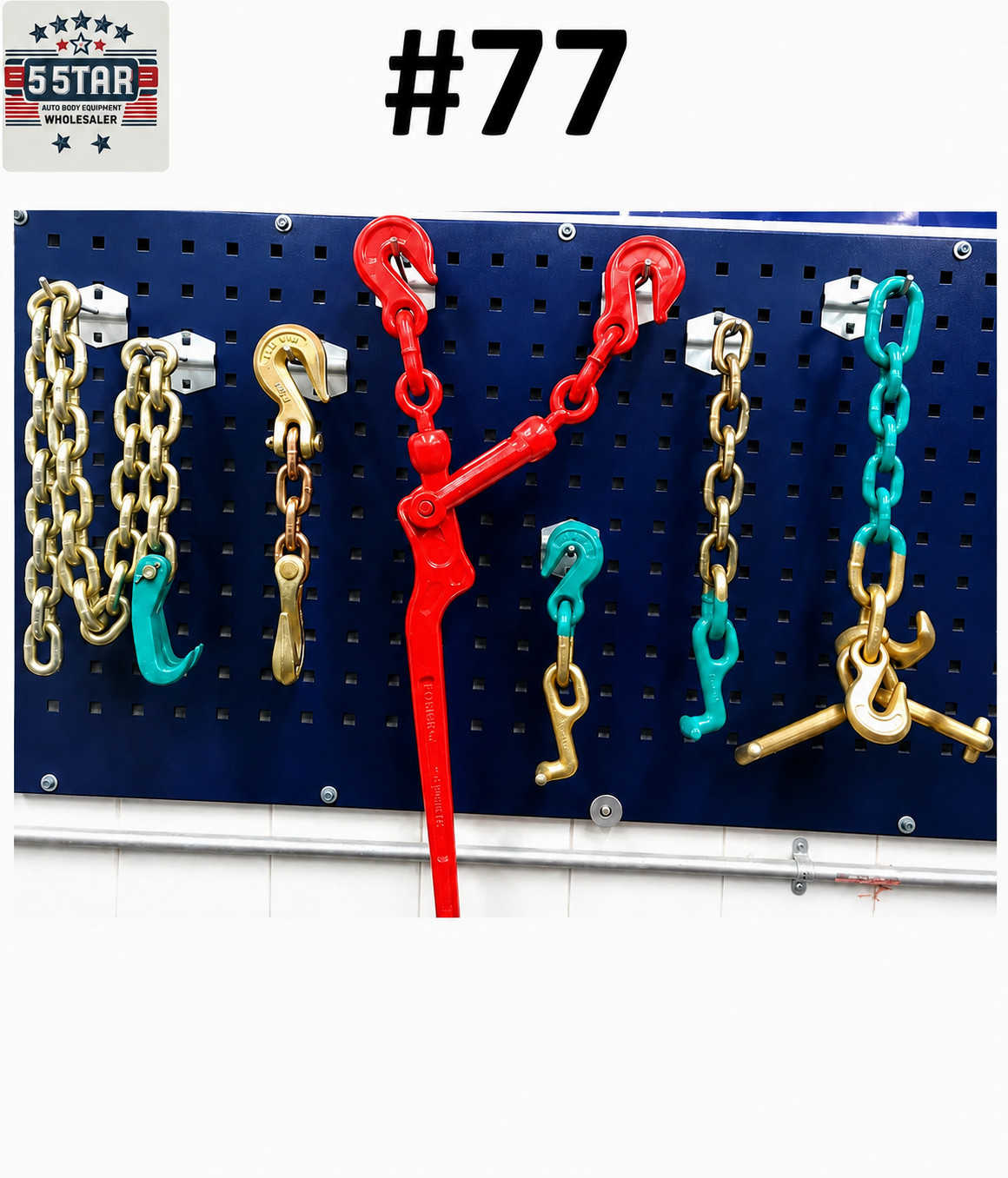 SET#77 AUTO BODY FRAME MACHINE WRECKER TOW 6 PIECE CHAINS AND TOOL SET