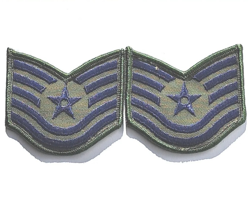 E6 Patches Two Pair USAF E-6 Air Force Tech Sergeant Stripes Rank 3" Subdued