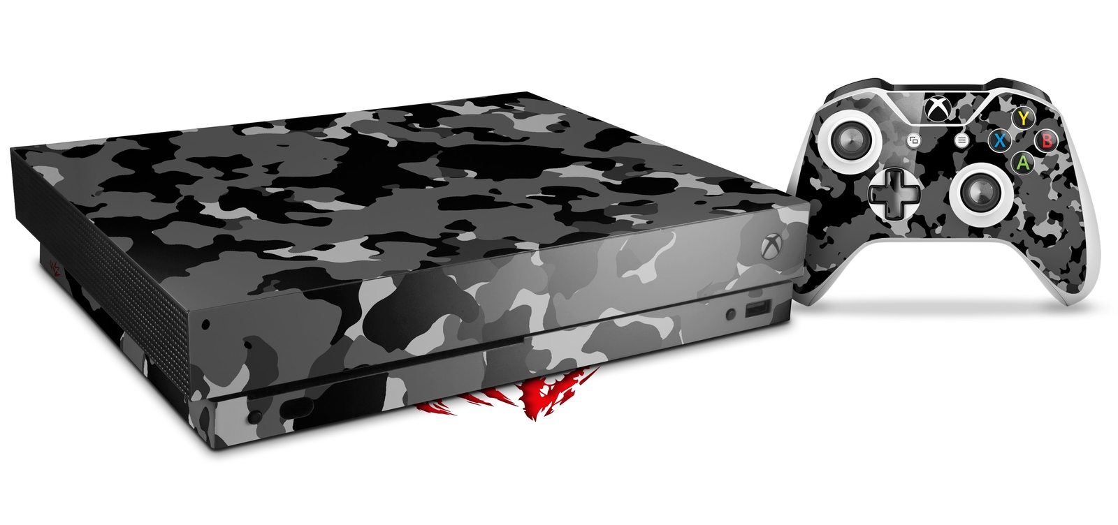 Skin Set for XBOX One X WraptorCamo Old School Camouflage Camo Black