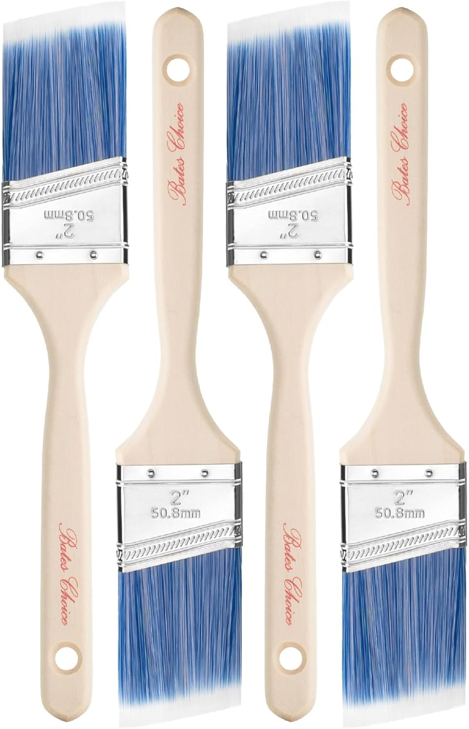 4 Pack 2" Angled Paint Brush Set Synthetic Bristle Wood Handle Trim Wall Paint