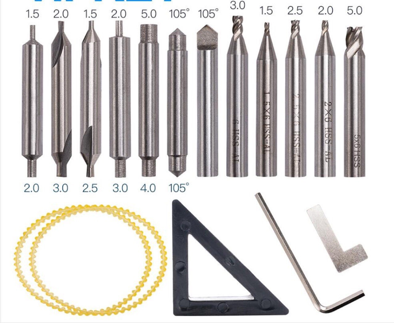 17pcs Vertical Key Cutting Machine HSS Milling Cutter with Spare Part Set