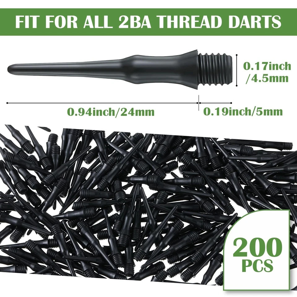 200 Pack 2BA Thread Soft Tip Dart Points Plastic Replacement Dart Tips Soft Tip
