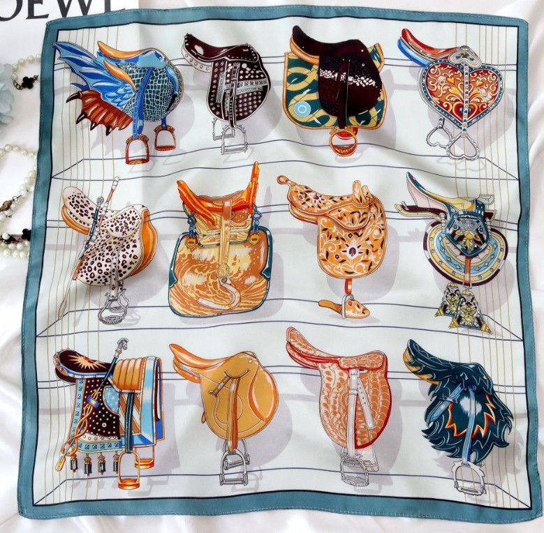 100% Silk Scarf Women Vintage Flower Kerchief 20" Small Square Bandana A35