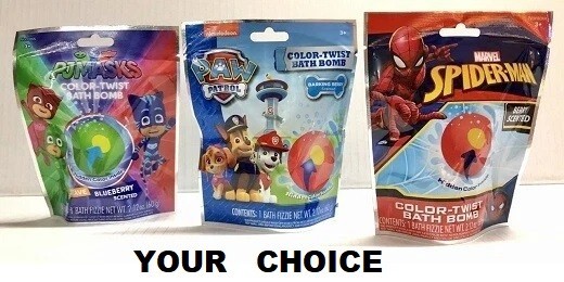 LOT Bath Bomb Color Twist Kids Scented Nontoxic Paw Patrol PJ Masks Spiderman