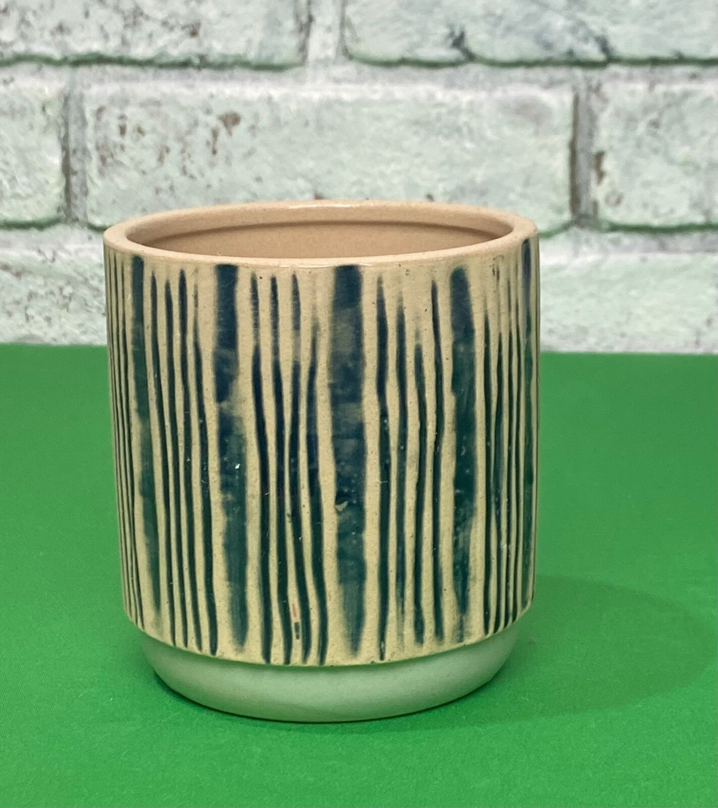Ashland Rigid Stoneware Candle Holder 4" x 3.5" Brown & Blue Pot