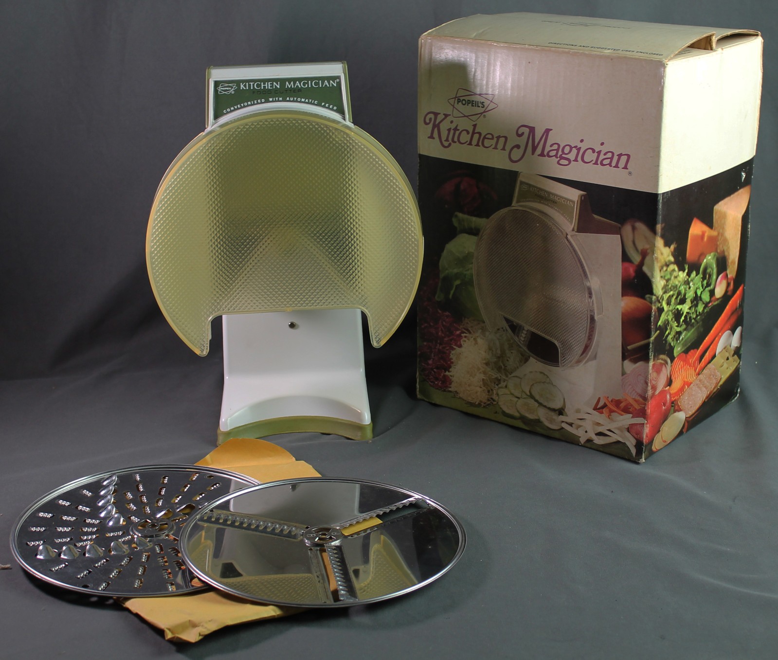 Vintage Popiel's Kitchen Magician Vegetable Slicer/Shredder, 1970, Avocado Green