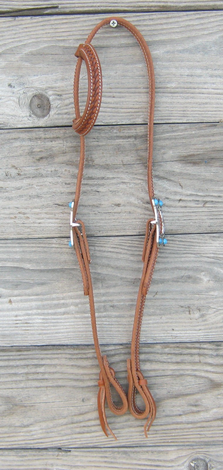West 74 Light Oil Leather 5/8" One Ear Floral Turquoise Stone Buckles Headstall