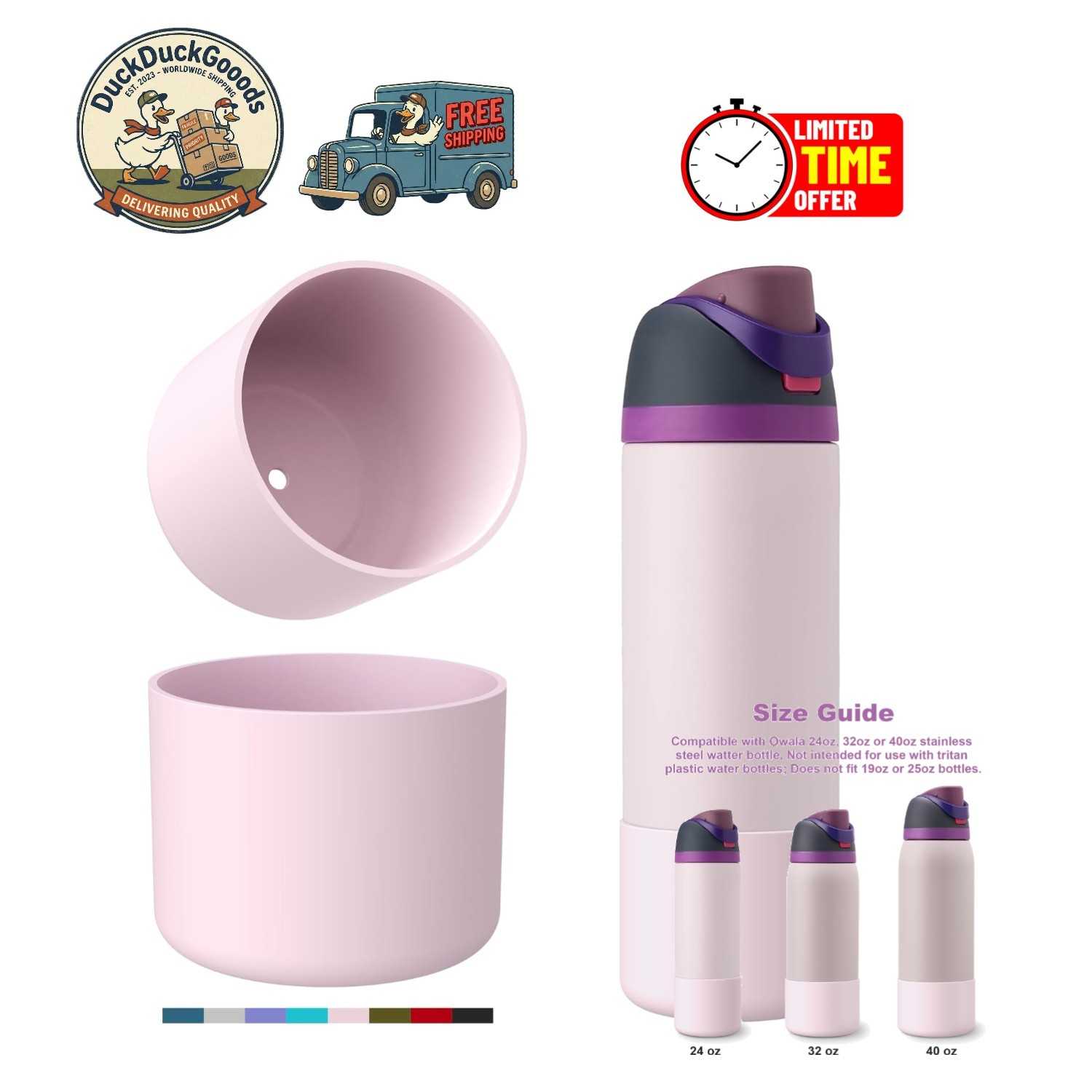2PCS Pink Silicone Boot for Owala 40oz Water Bottle - Anti-Slip Protection