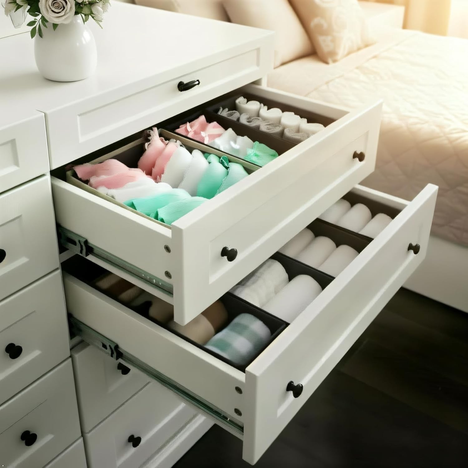 Sock Drawer Organizer 3 Pack Collapsible Fabric Storage Bins Underwear Divider